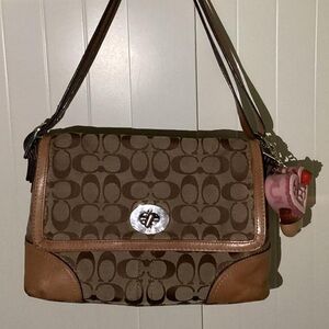 Coach Signature Brown and Tan Shoulder Bag